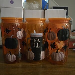 Orange Fall-Themed Glass Tumbler